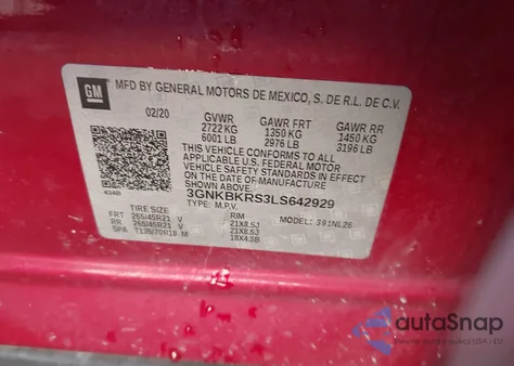 2020 Chevrolet Blazer Awd Rs z USA, uszkodzony, nr VIN 3GNKBKRS3LS642929